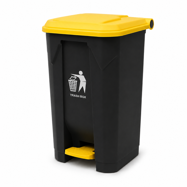 Contenedor Basurero Plastico 50Lt con Pedal y Tapa Negro/Amarillo