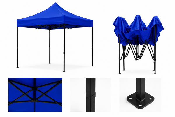Toldo Plegable 3x3 Metros Fierro Negro Techo Azul