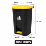 Contenedor Basurero Plastico 100Lt con Pedal y Tapa Negro/Amarillo